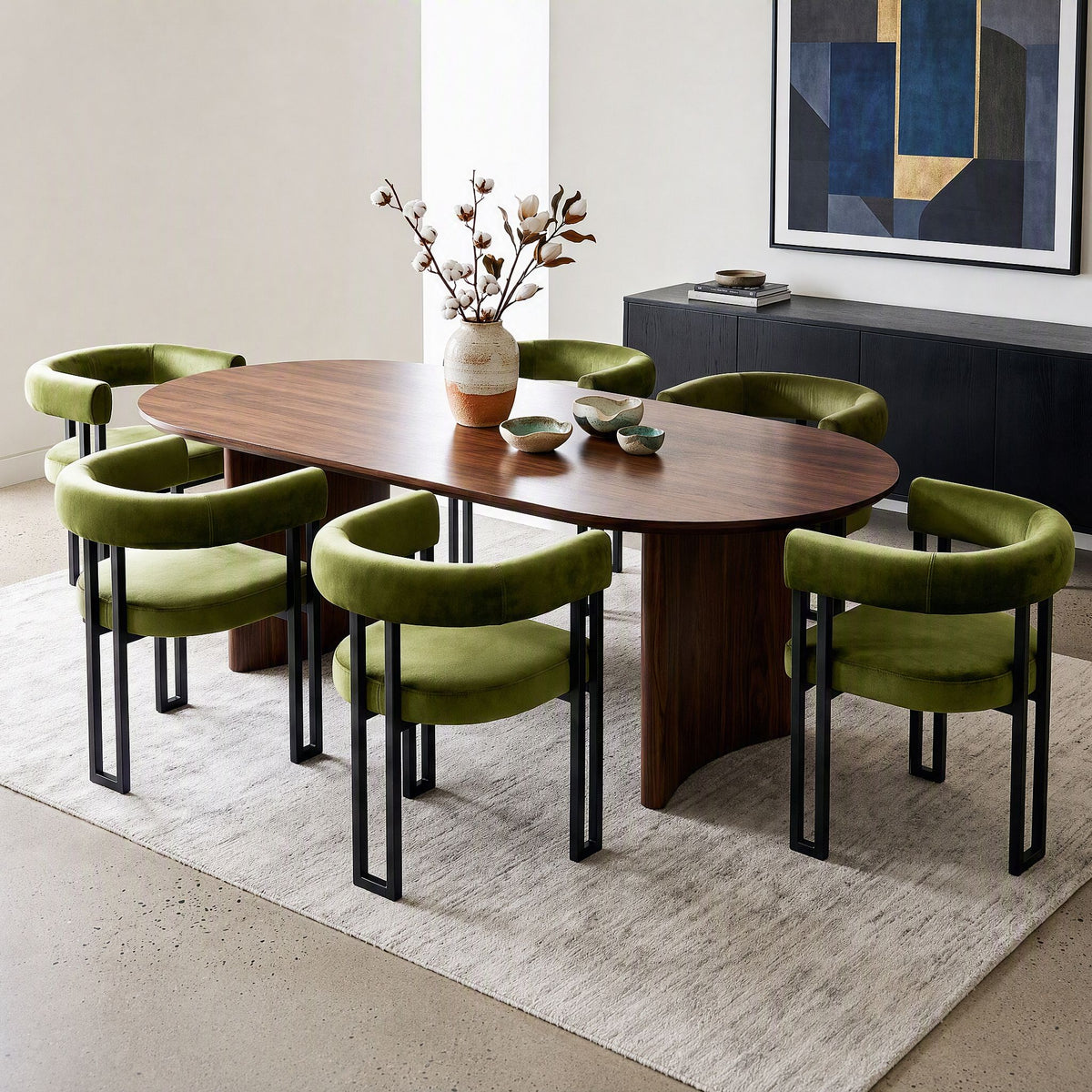 Artiss Chairs Set of 6 Velvet Upholstered Barrel Curved Armrests & Back Green