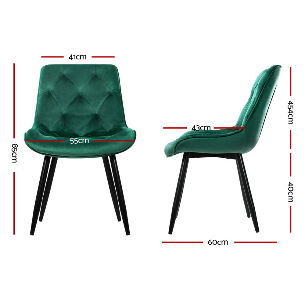 Artiss Dining Chairs Set of 4 Velvet Diamond Tufted Green