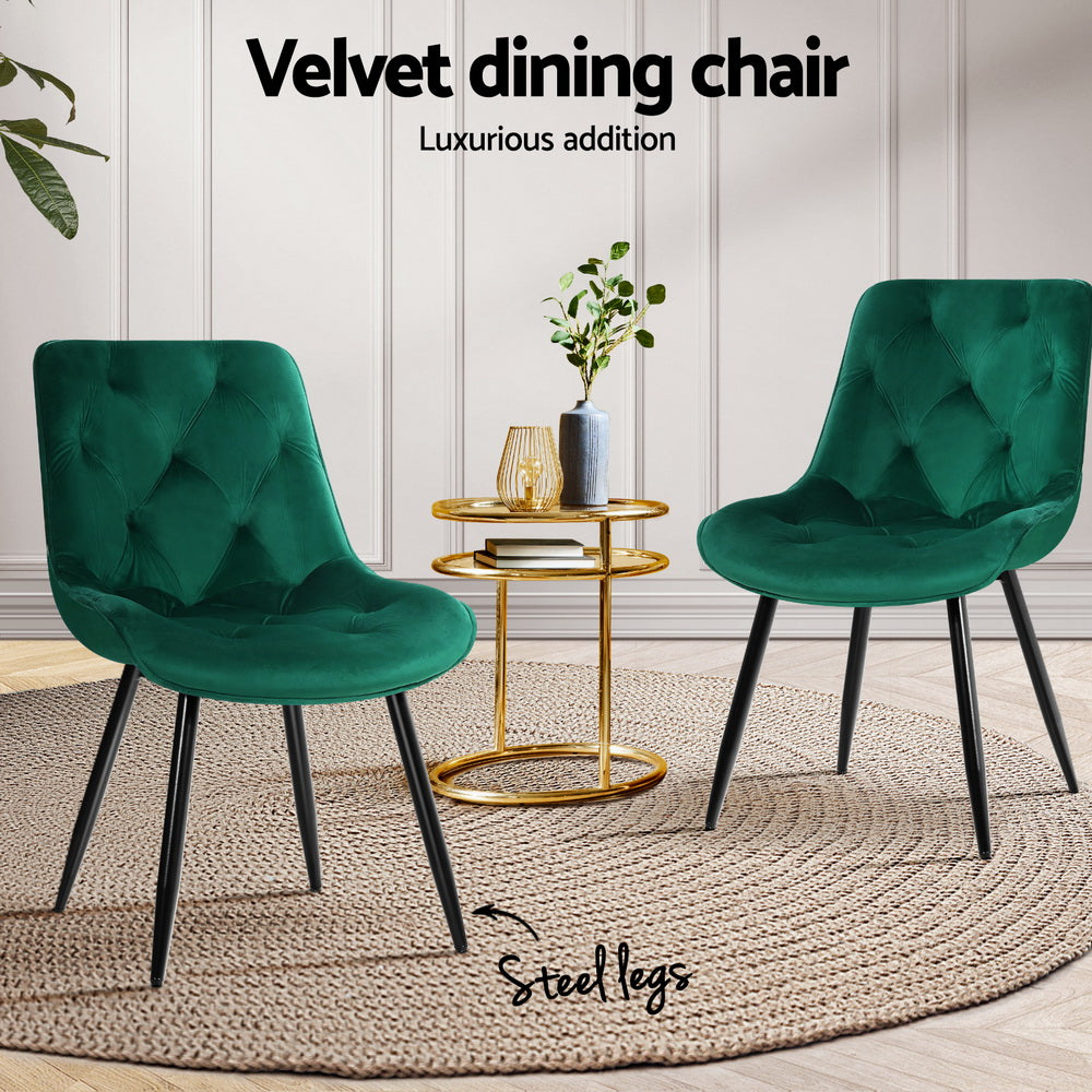 Artiss Dining Chairs Set of 4 Velvet Diamond Tufted Green