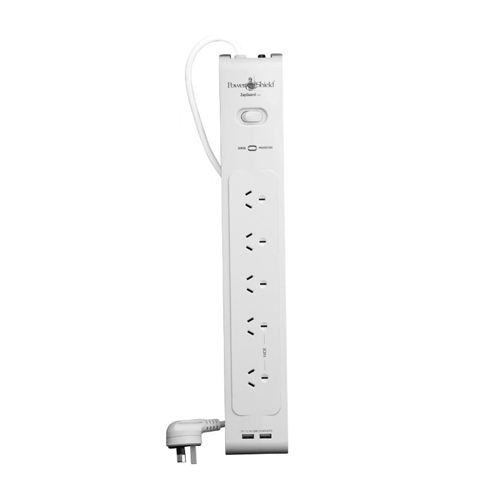 PowerShield PSZ5U2 ZapGuard 5 Way Power Surge Filter Board 2x USB Connectors Wide Spaced Wall Mountable