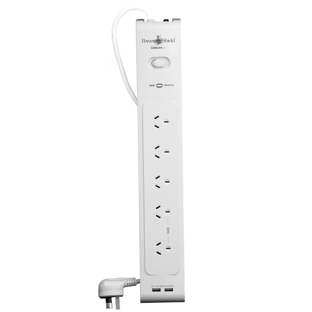 PowerShield PSZ5U2 ZapGuard 5 Way Power Surge Filter Board 2x USB Connectors Wide Spaced Wall Mountable