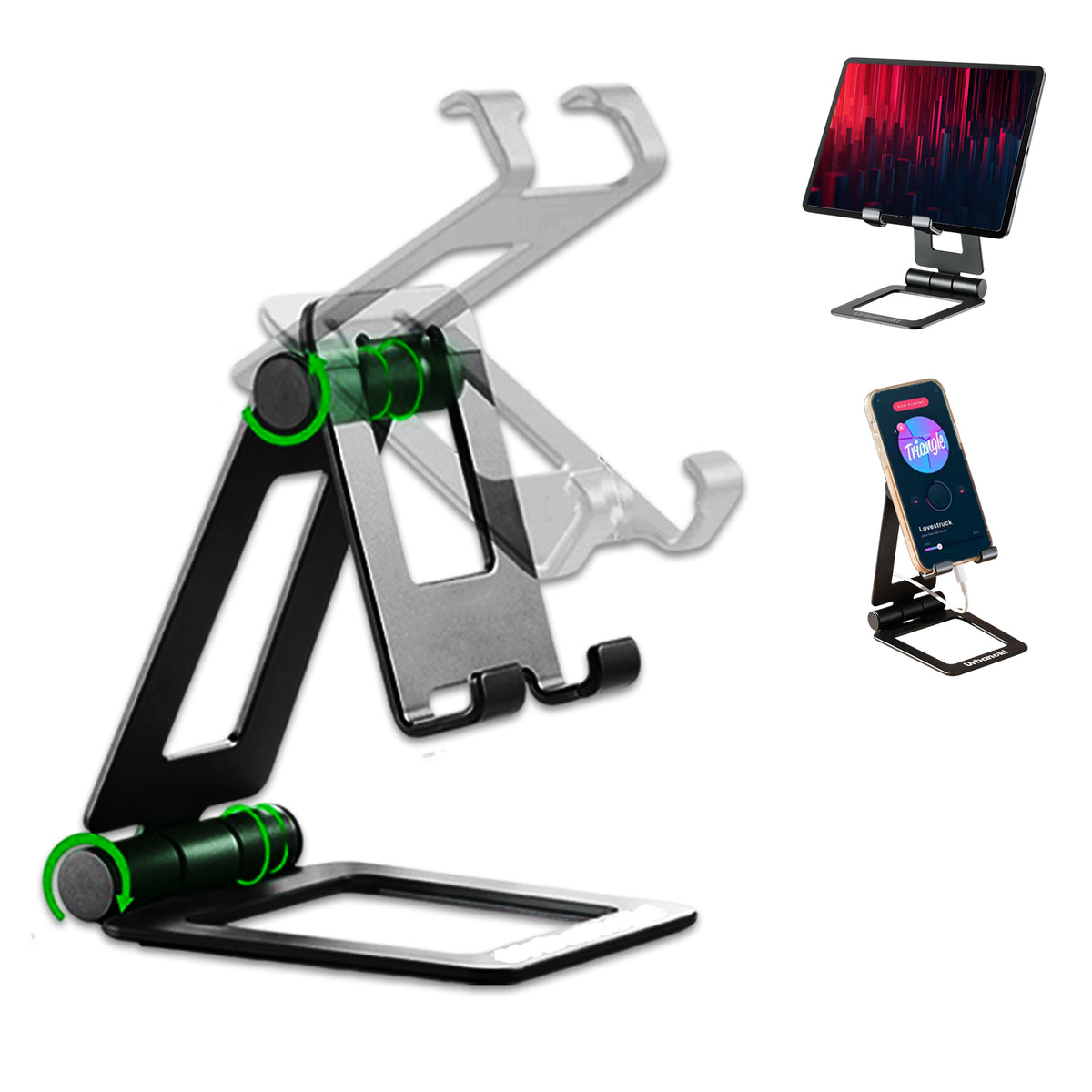 Urbanoki Portable Phone Tablet Stand Dual Folding Desk Travel Cradle Dock - Available in Two Colours