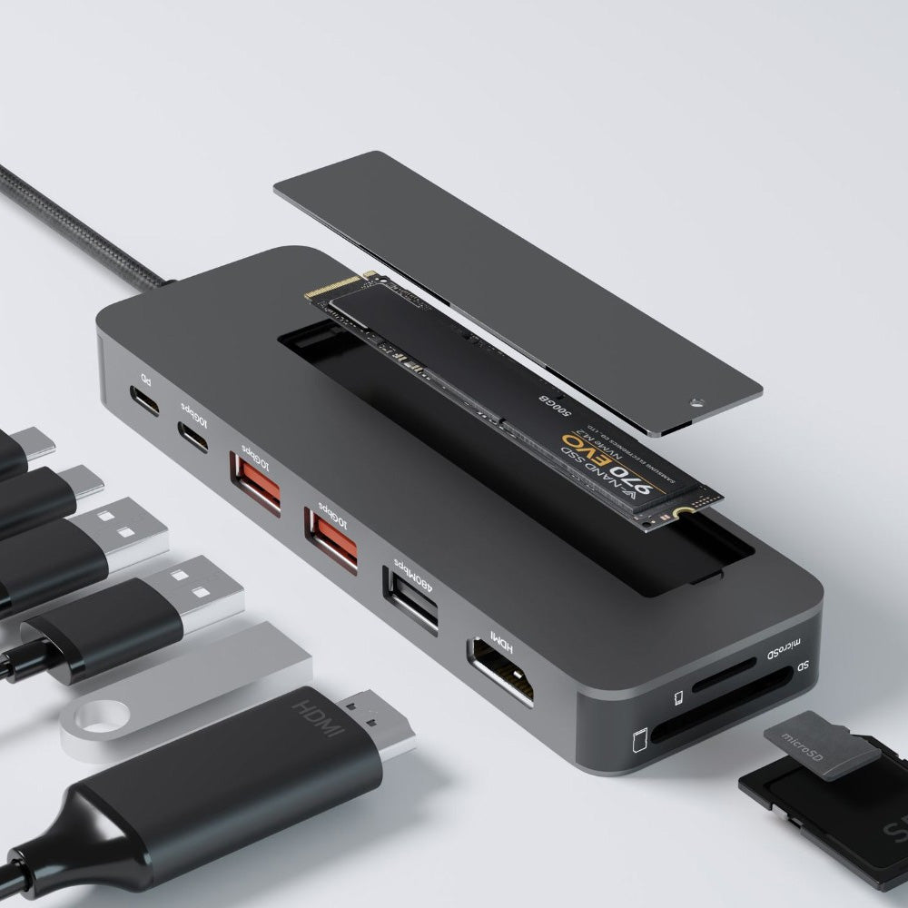 mbeat Elite 9-in-1 USB-C Multiport Hub Built-in M.2 NVMe SSD Enclosure 4K HDMI 100W PD Pass Through 10Gbps SD microSD