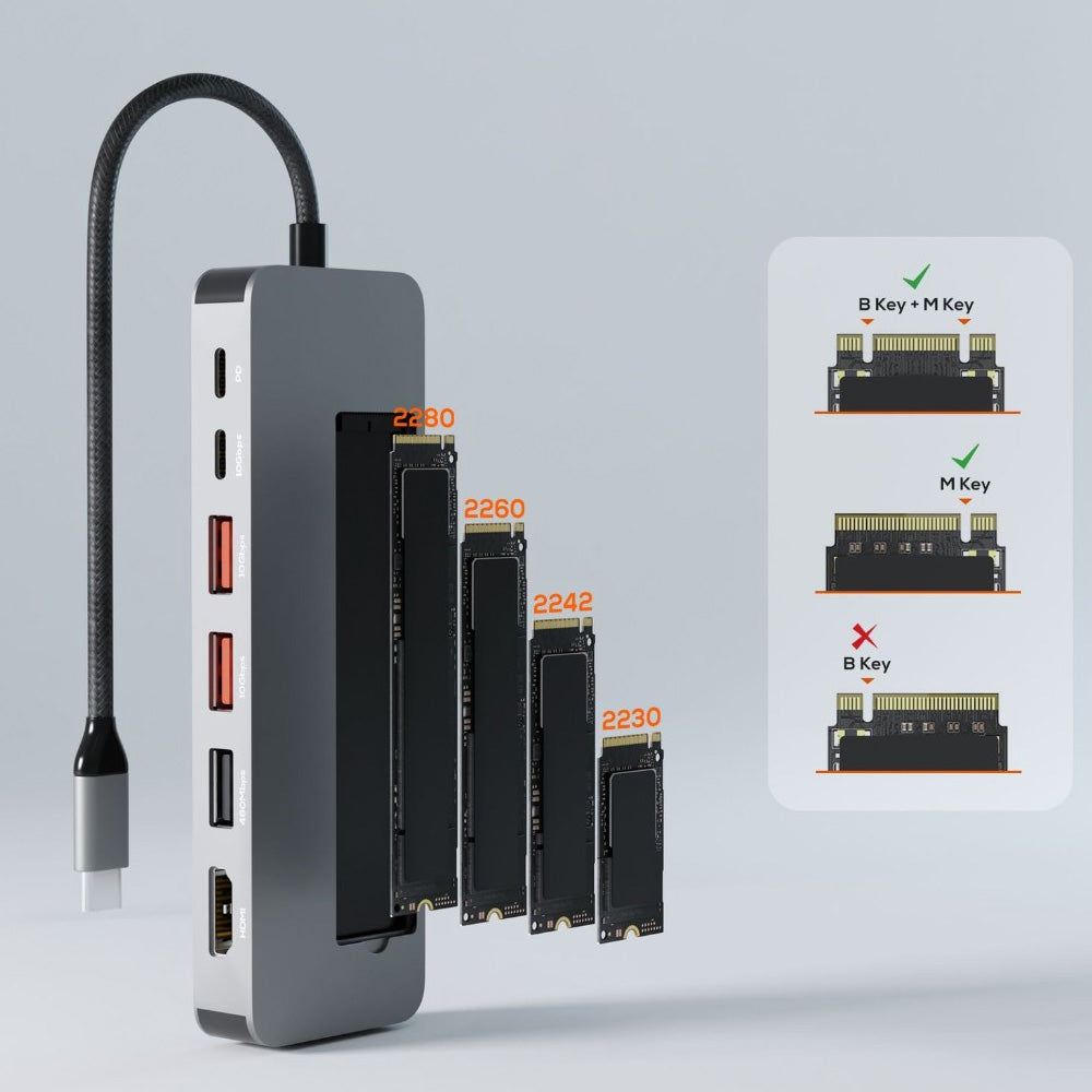 mbeat Elite 9-in-1 USB-C Multiport Hub Built-in M.2 NVMe SSD Enclosure 4K HDMI 100W PD Pass Through 10Gbps SD microSD