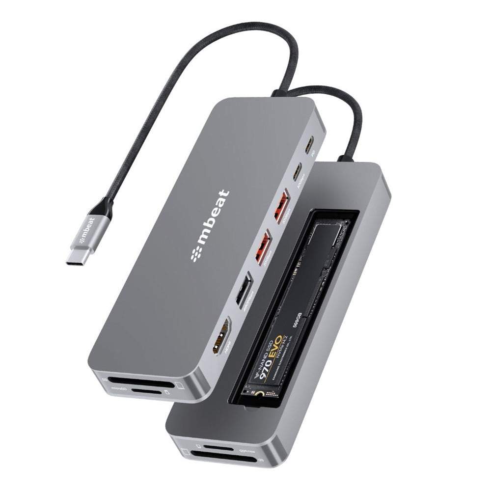 mbeat Elite 9-in-1 USB-C Multiport Hub Built-in M.2 NVMe SSD Enclosure 4K HDMI 100W PD Pass Through 10Gbps SD microSD