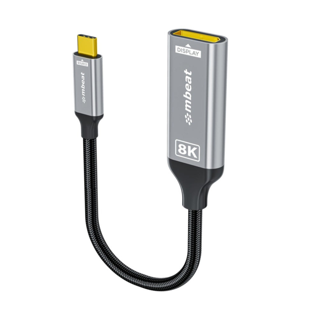 mbeat Tough Link 8K USB-C to DP Adapter DisplayPort 1.4 32.4Gbps 8K 60Hz 4K 240Hz Nylon Braided Gold Plated Space Grey