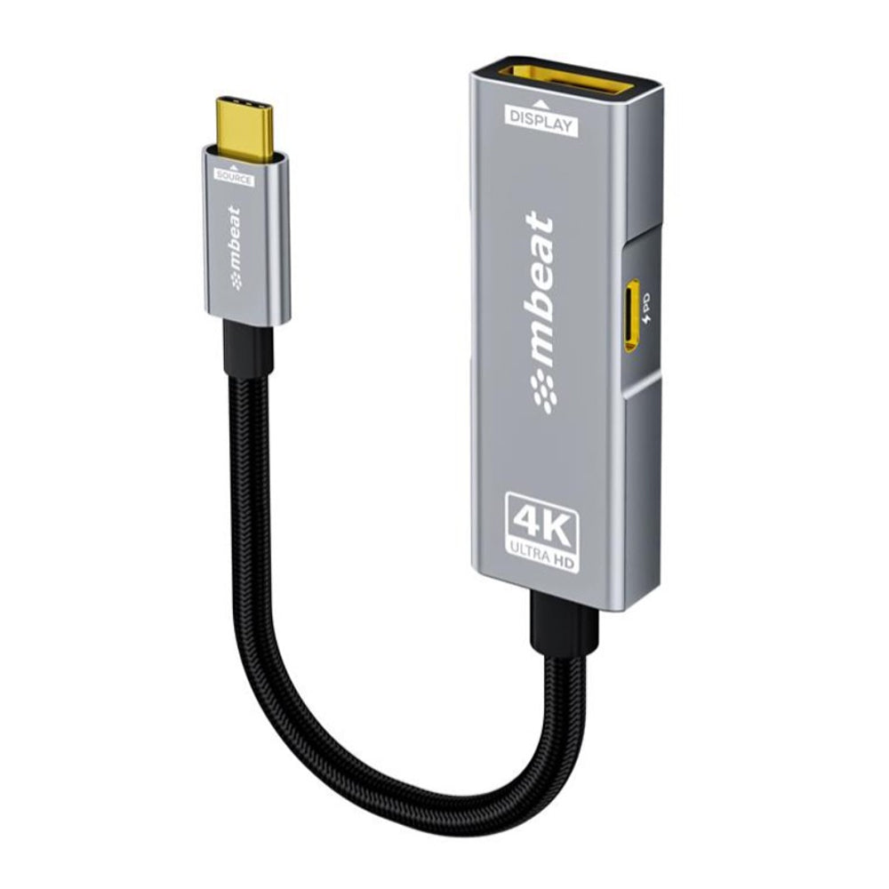 mbeat Tough Link USB-C to DP Adapter 100W PD Pass Through Charging 4K 60Hz 2K 144Hz 1080p 240Hz Nylon Braided Space Grey