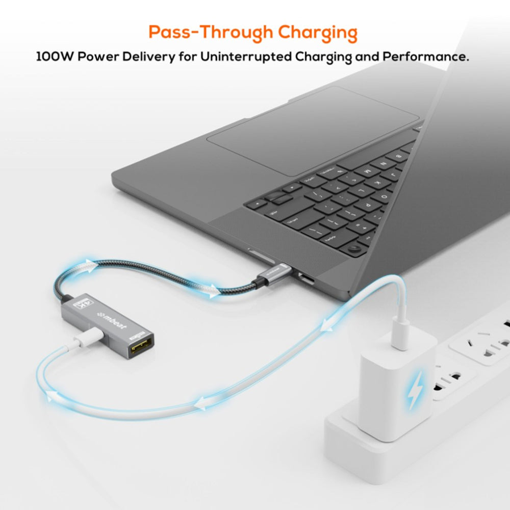 mbeat Tough Link USB-C to DP Adapter 100W PD Pass Through Charging 4K 60Hz 2K 144Hz 1080p 240Hz Nylon Braided Space Grey