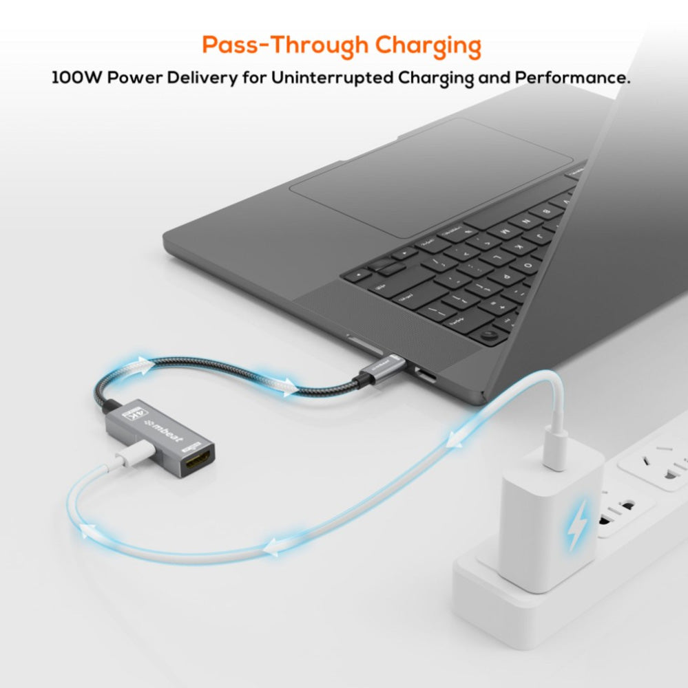 mbeat Tough Link USB-C to HDMI Adapter 100W PD Pass Through 4K 60Hz 2K 144Hz 1080p 240Hz Nylon Braided Space Grey