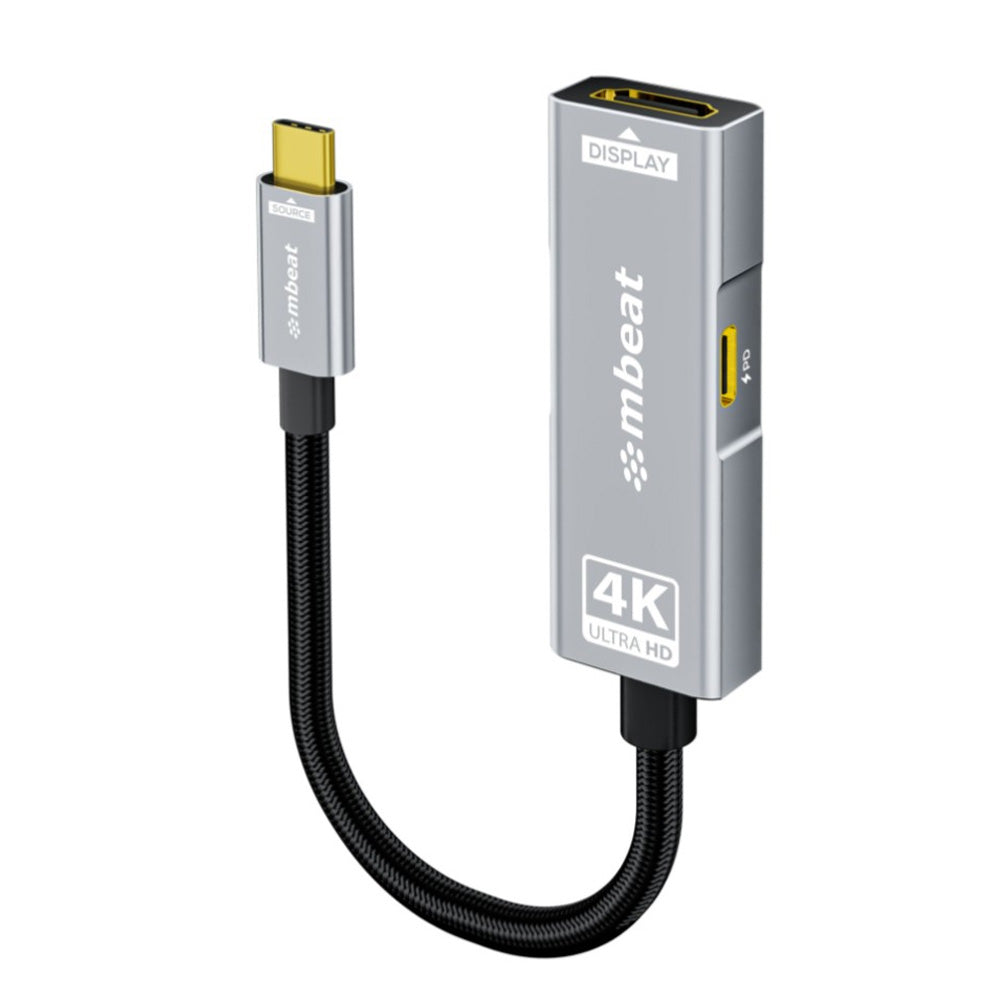 mbeat Tough Link USB-C to HDMI Adapter 100W PD Pass Through 4K 60Hz 2K 144Hz 1080p 240Hz Nylon Braided Space Grey