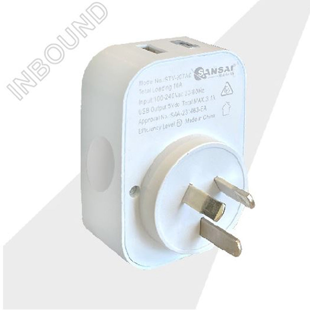 Sansai USB Travel Adaptor with USB A and USB C Charging Outlets 100-240VAC 10A 2400W