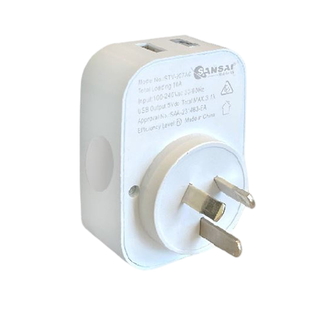 Sansai USB Travel Adaptor with USB A and USB C Charging Outlets 100-240VAC 10A 2400W