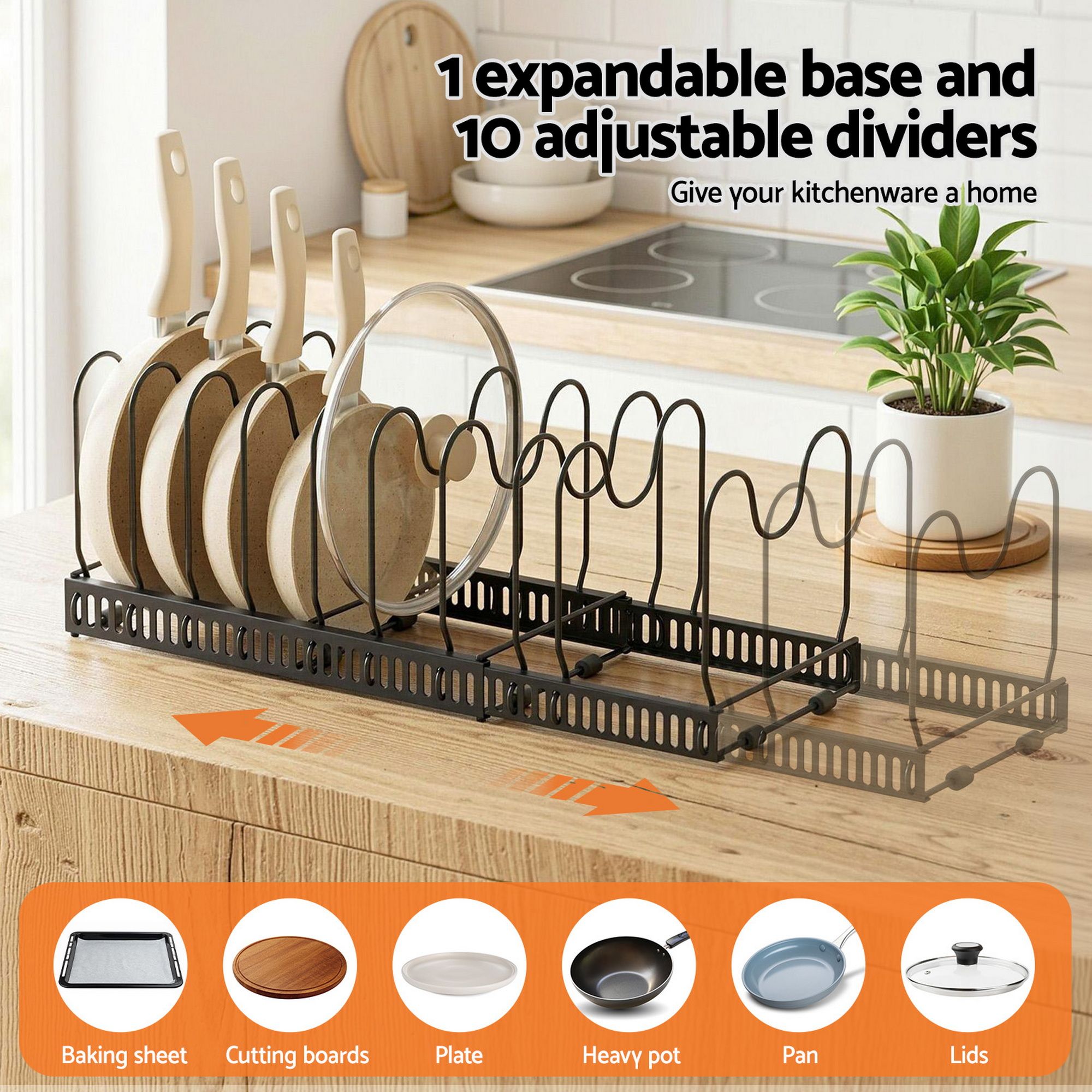 Artiss Expandable Pots and Pans Organizer Rack Kitchen Cabinet Holder