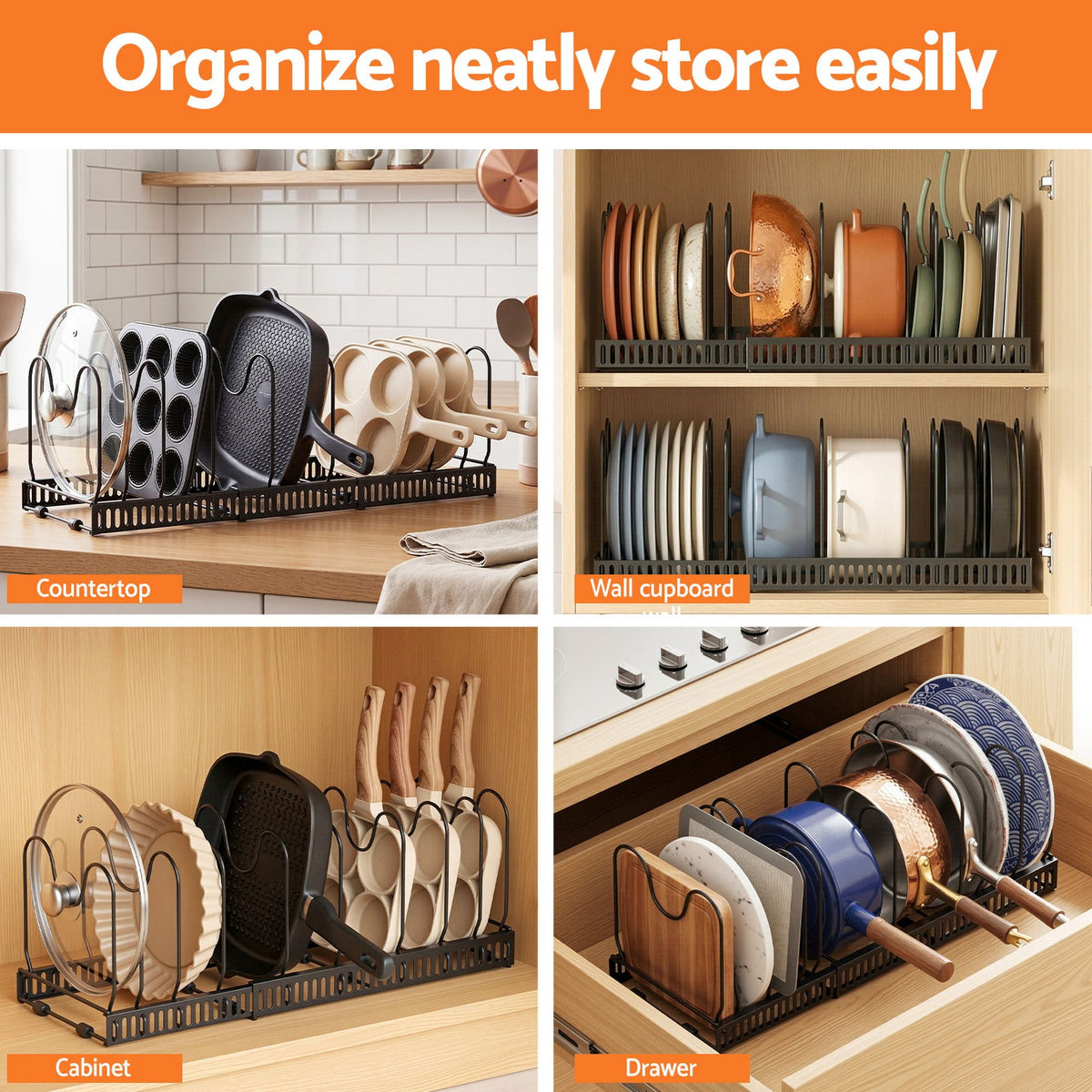 Artiss Expandable Pots and Pans Organizer Rack Kitchen Cabinet Holder