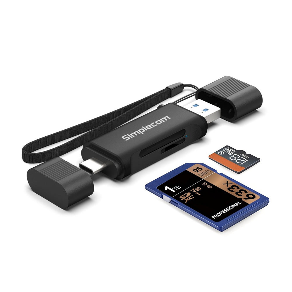 Simplecom CR402B SuperSpeed USB-C and USB-A Dual Slot Card Reader for SD and MicroSD Cards USB 3.2 Gen 1