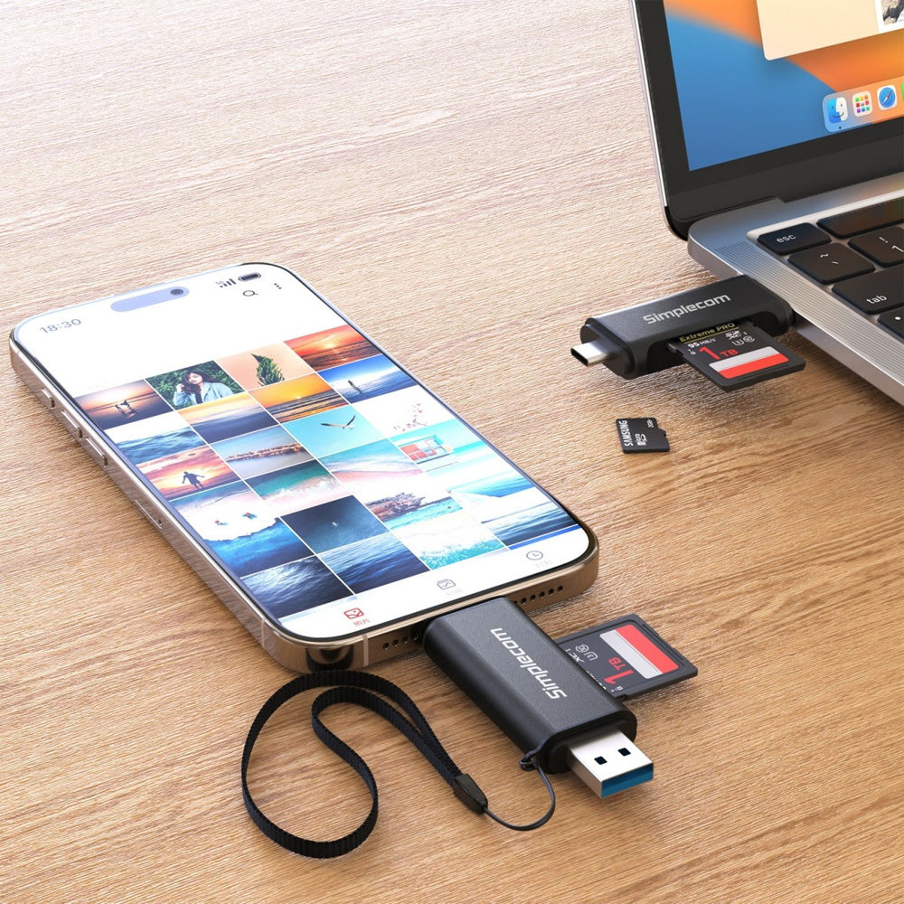 Simplecom CR402B SuperSpeed USB-C and USB-A Dual Slot Card Reader for SD and MicroSD Cards USB 3.2 Gen 1