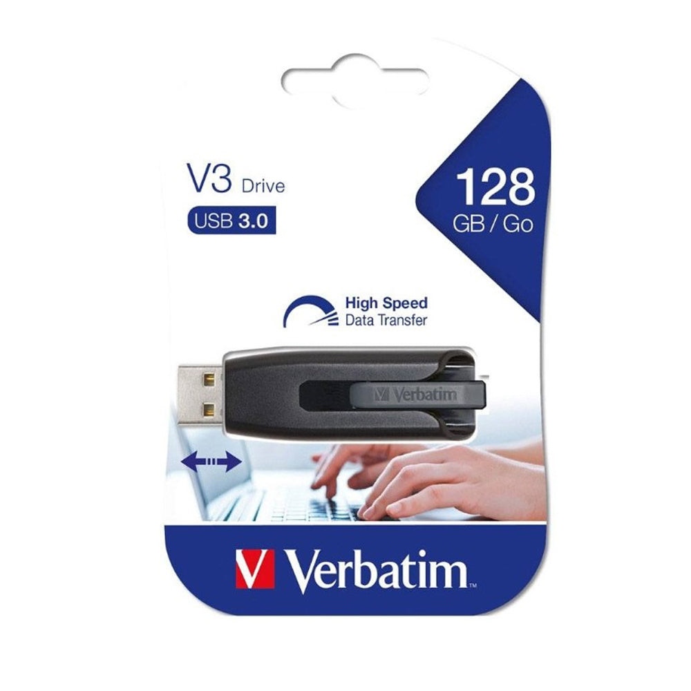 Verbatim Store'n'Go V3 USB 3.2 SuperSpeed Drive 128GB Backup Storage Slide and Lock Compact Windows Mac Linux Compatible