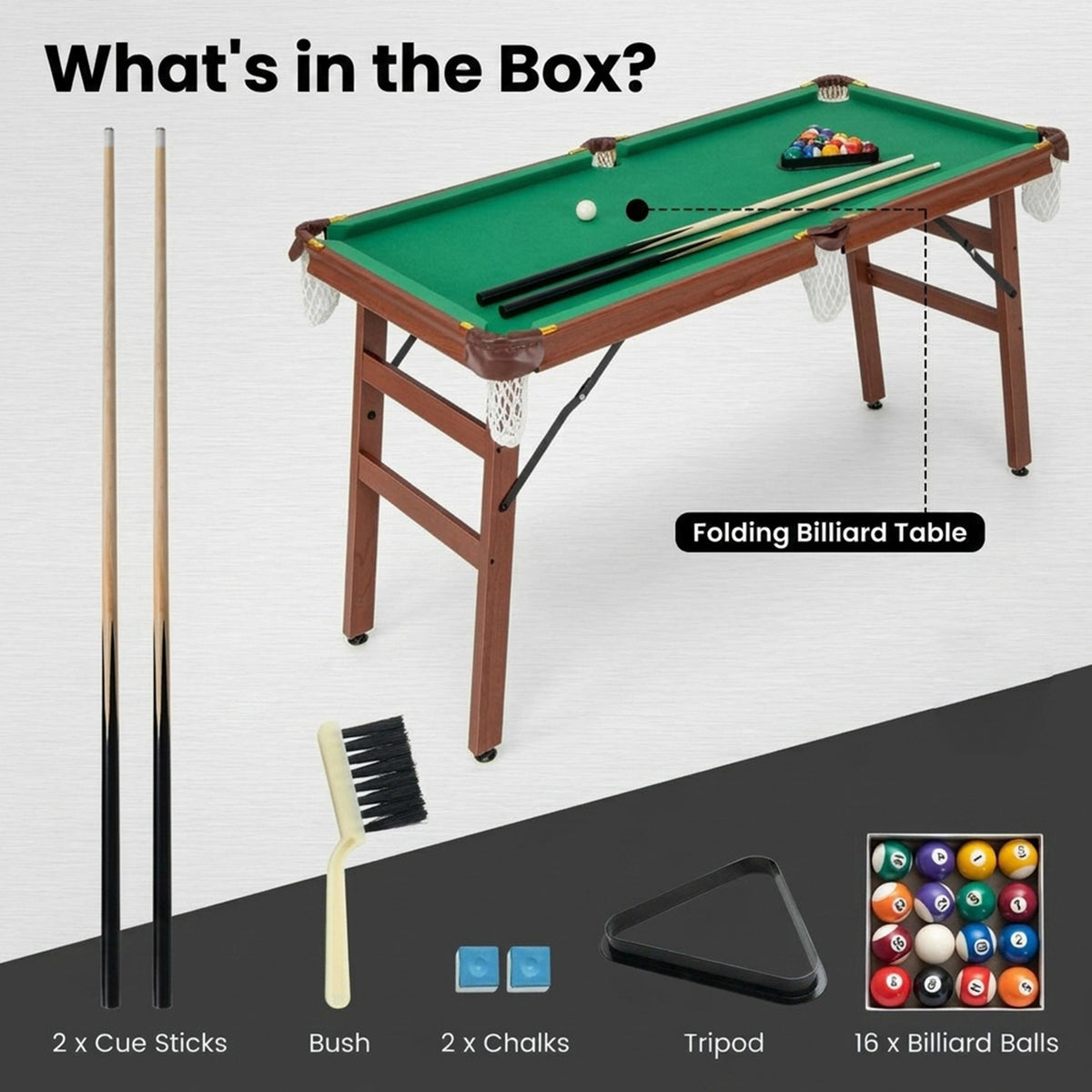 Portable Billiards Table Game with Foldable Legs Family Game Bar Gym Room