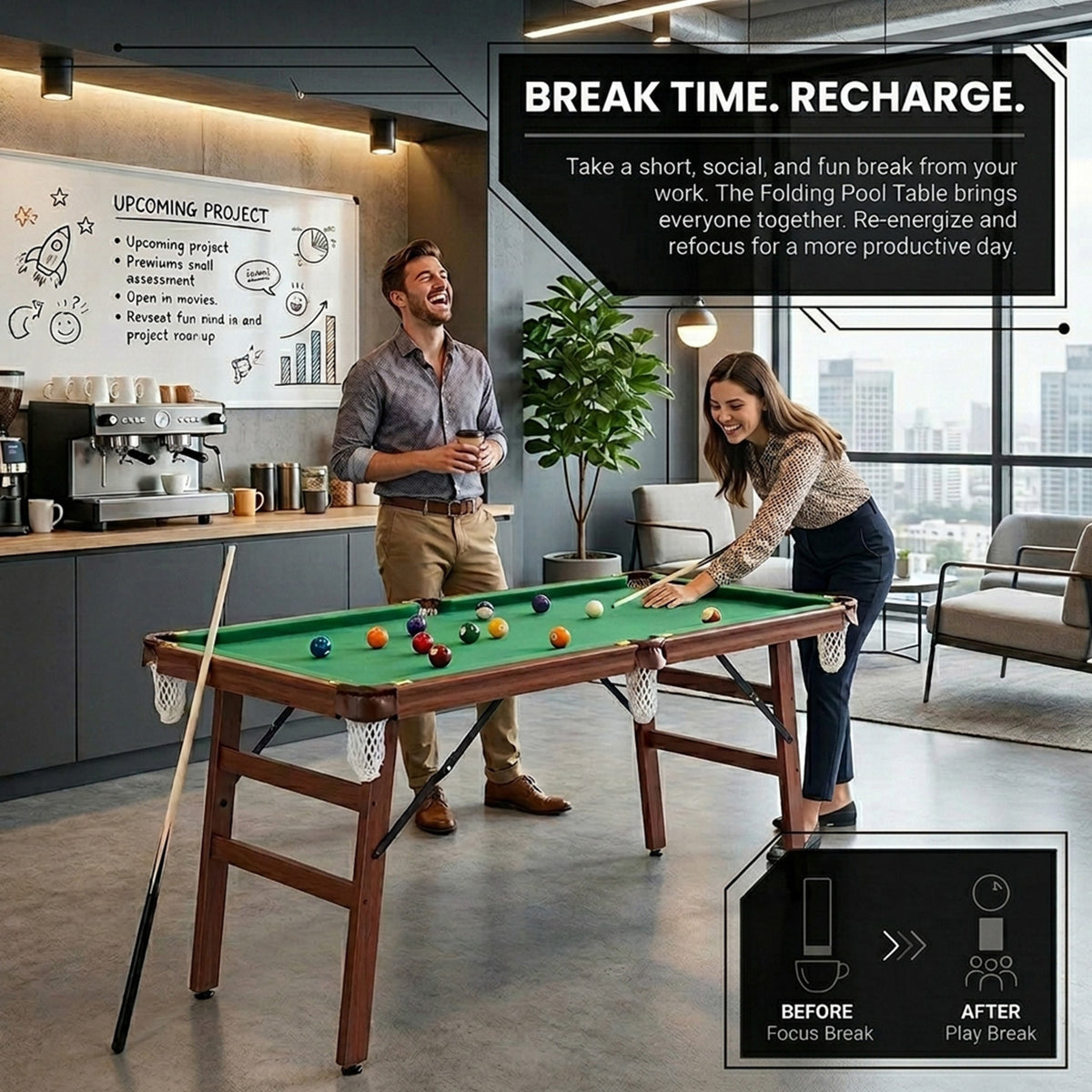 Portable Billiards Table Game with Foldable Legs Family Game Bar Gym Room