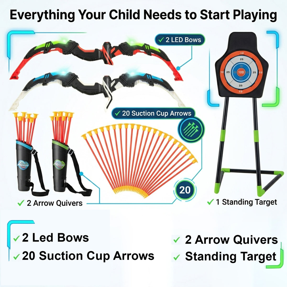 Youth Archery Bow Set for Kids with LED Light Up Bow Outdoor Toy Sports