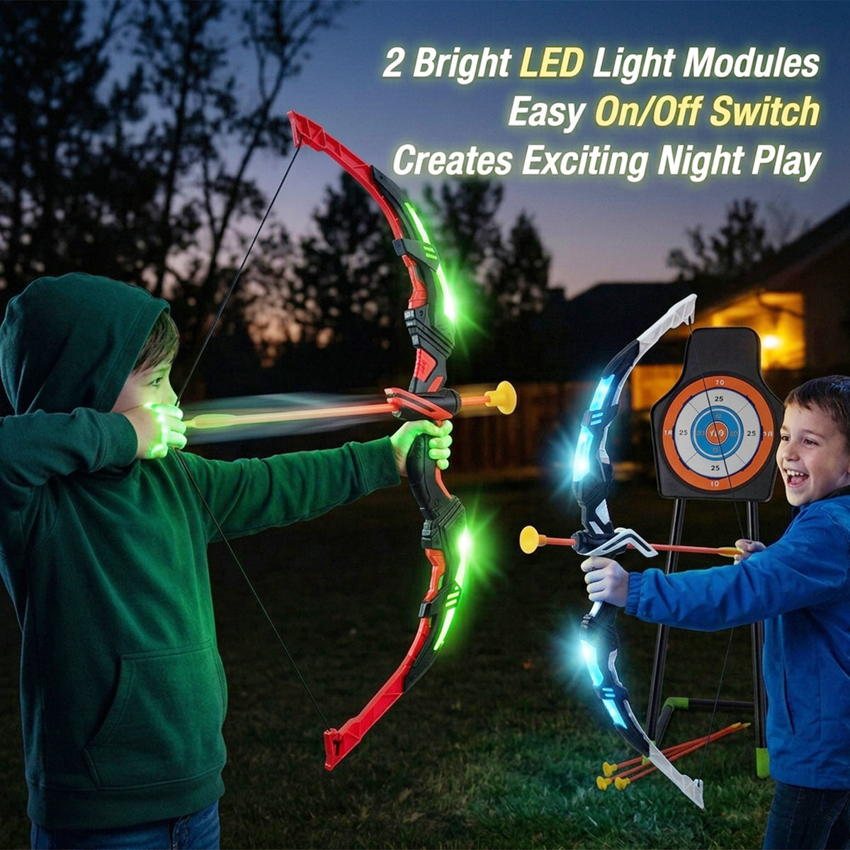 Youth Archery Bow Set for Kids with LED Light Up Bow Outdoor Toy Sports