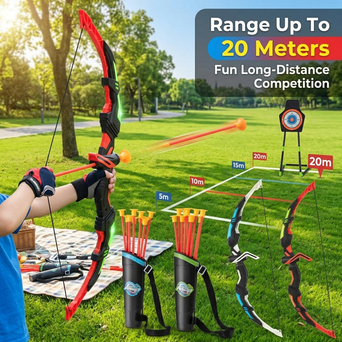 Youth Archery Bow Set for Kids with LED Light Up Bow Outdoor Toy Sports