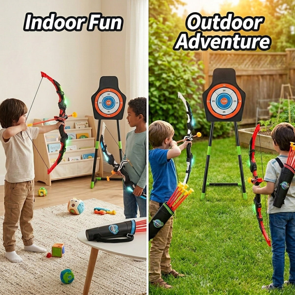 Youth Archery Bow Set for Kids with LED Light Up Bow Outdoor Toy Sports