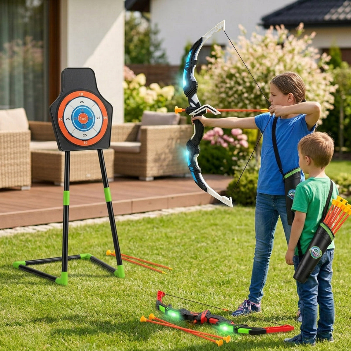 Youth Archery Bow Set for Kids with LED Light Up Bow Outdoor Toy Sports
