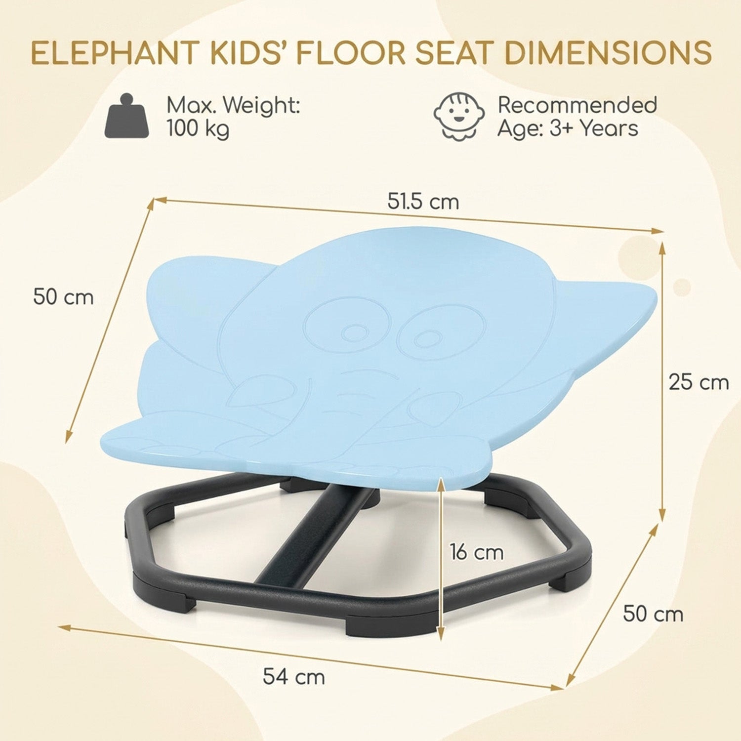 Elephant Sensory Swivel Chair with Non Slip Metal Base for Autistic Kids