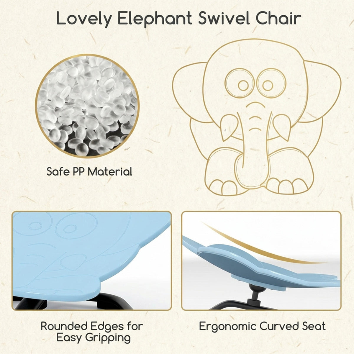 Elephant Sensory Swivel Chair with Non Slip Metal Base for Autistic Kids