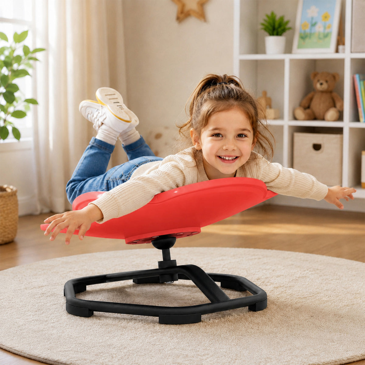 Kids Sensory Swivel Chair 360 Spin Elephant Design Metal Base Sit and Spin
