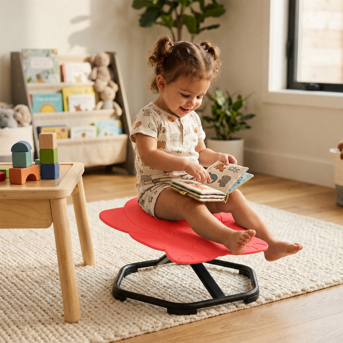 Kids Sensory Swivel Chair 360 Spin Elephant Design Metal Base Sit and Spin
