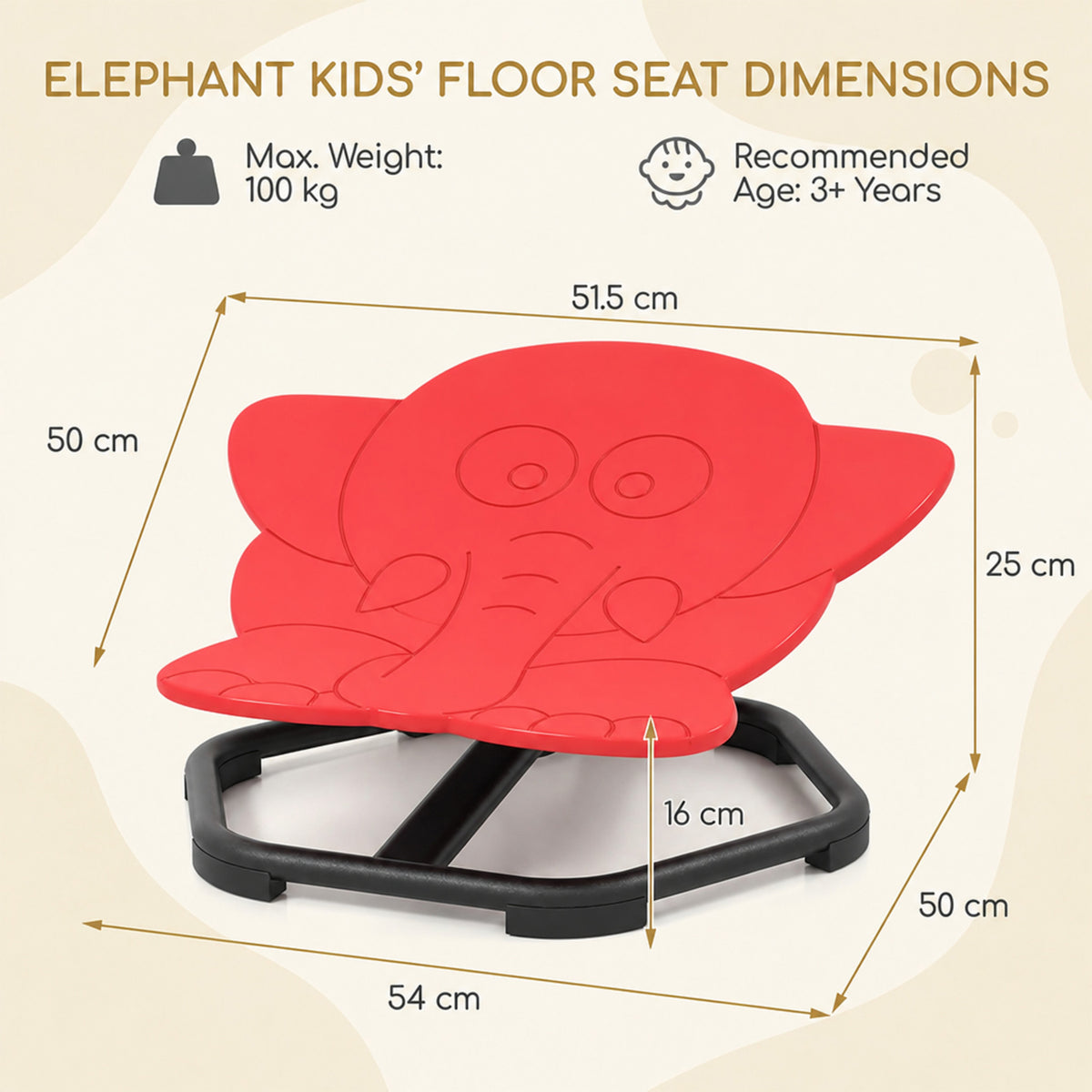 Kids Sensory Swivel Chair 360 Spin Elephant Design Metal Base Sit and Spin