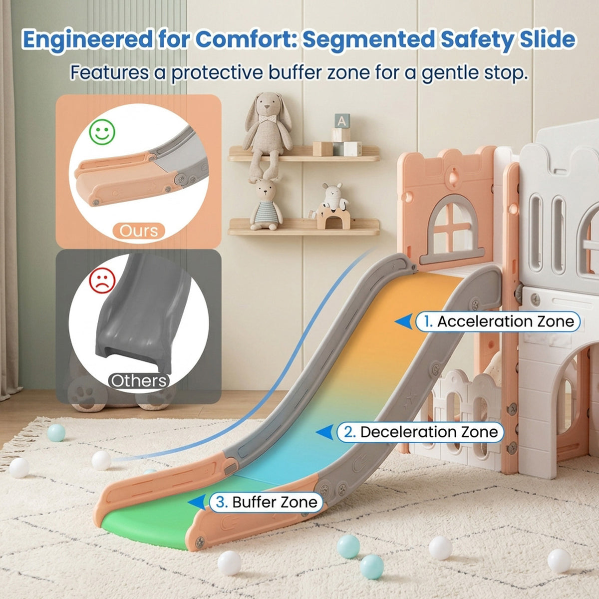 All In 1 L Shaped Toddler Slide with Tunnel and Basketball Hoop Age 1-3