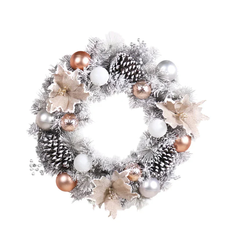 Pine Cone Christmas Wreath 40cm PVC Door Wall Home Decoration Xmas Silver