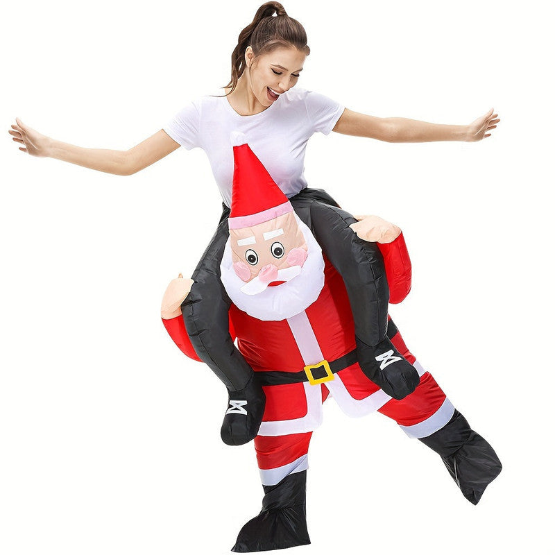 Riding Santa Inflatable Christmas Costume Adult Party Cosplay Fancy Dress Red