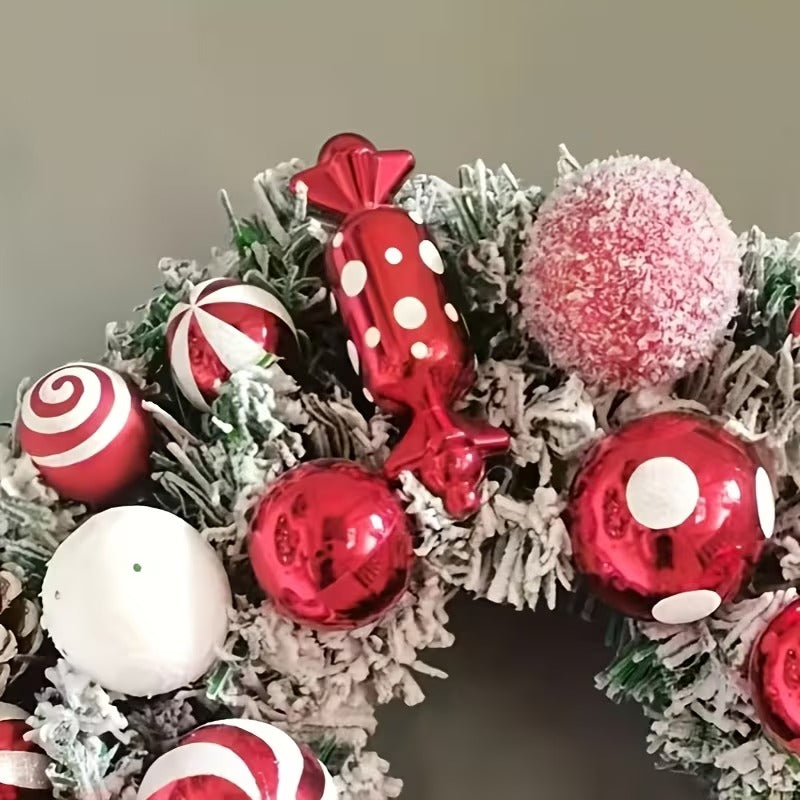 Classic Flocked Christmas Wreath 40cm Door Wall Hanging Plastic Xmas Decor Red