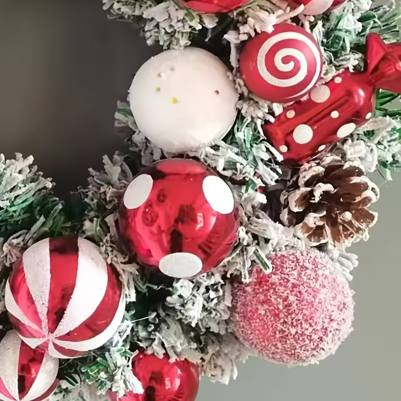 Classic Flocked Christmas Wreath 40cm Door Wall Hanging Plastic Xmas Decor Red