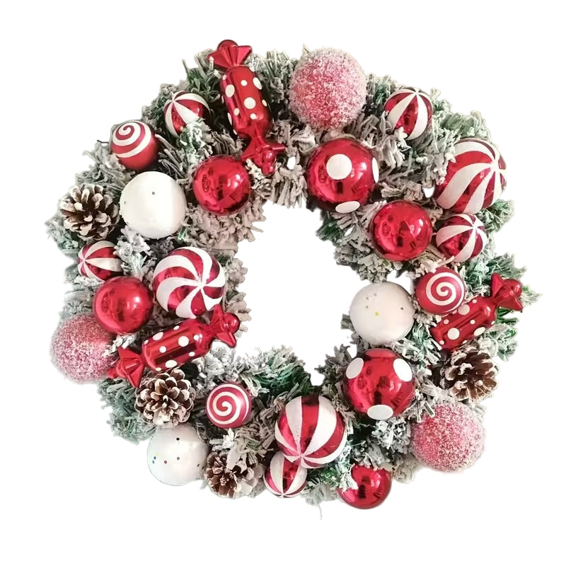Classic Flocked Christmas Wreath 40cm Door Wall Hanging Plastic Xmas Decor Red