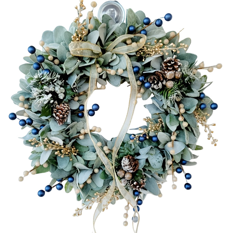 Blueberry Eucalyptus Wreath 40cm Golden Accents Door Wall Decor Plastic Flowers