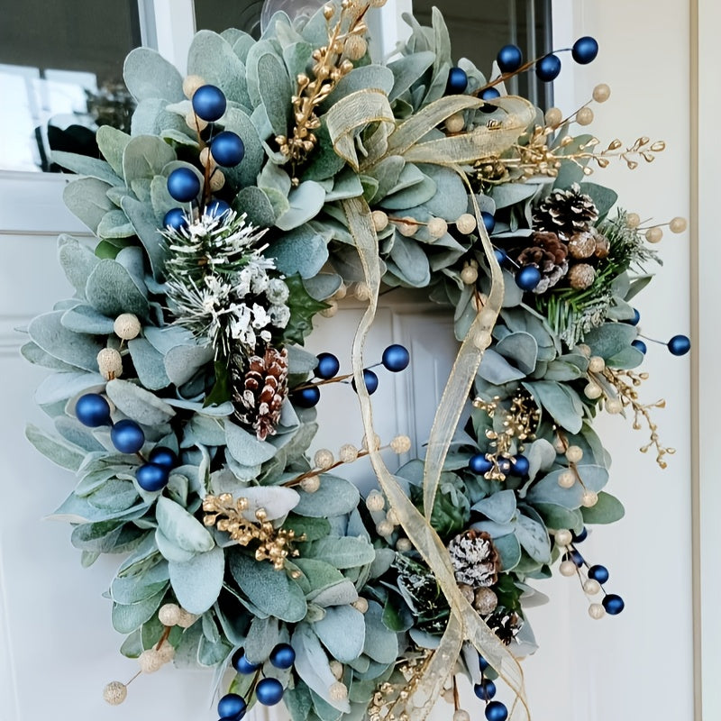 Blueberry Eucalyptus Wreath 40cm Golden Accents Door Wall Decor Plastic Flowers