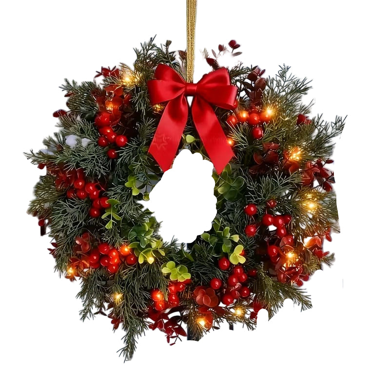 Artificial Christmas Wreath 2pcs 40cm Red Bow Pine Cones Berries Door Décor