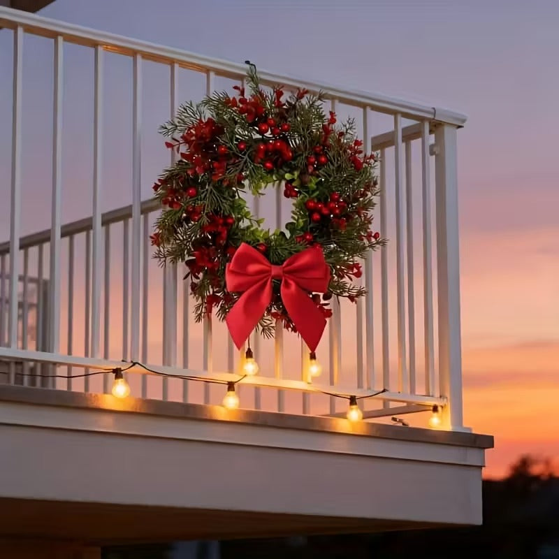 Artificial Christmas Wreath 2pcs 40cm Red Bow Pine Cones Berries Door Décor