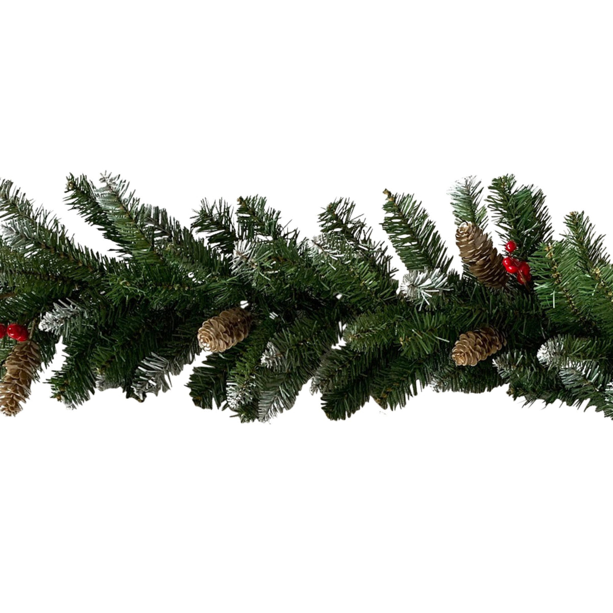 Christmas Garland 2.7m Pine Cones Red Berries Frosted Tips Pine Tree Decoration
