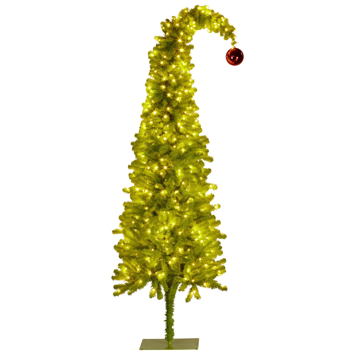 Gremlin Christmas Tree 1.2m 4ft Pre-Lit Green White LED Curved Top Red Bauble