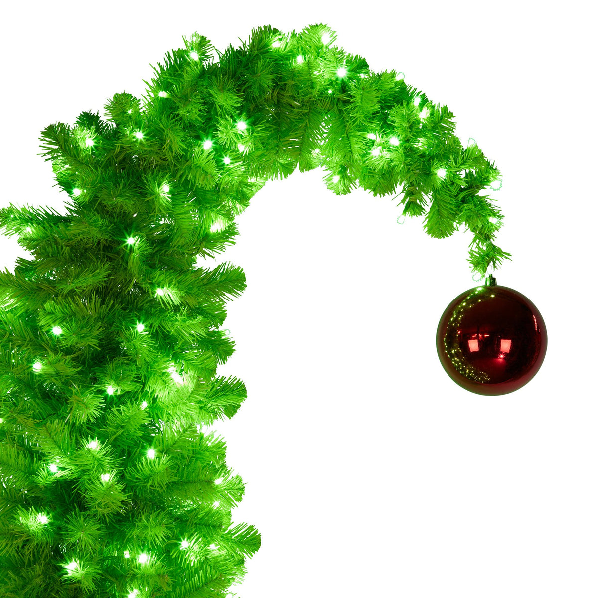 Gremlin Christmas Tree 1.2m 4ft Pre-Lit Green White LED Curved Top Red Bauble