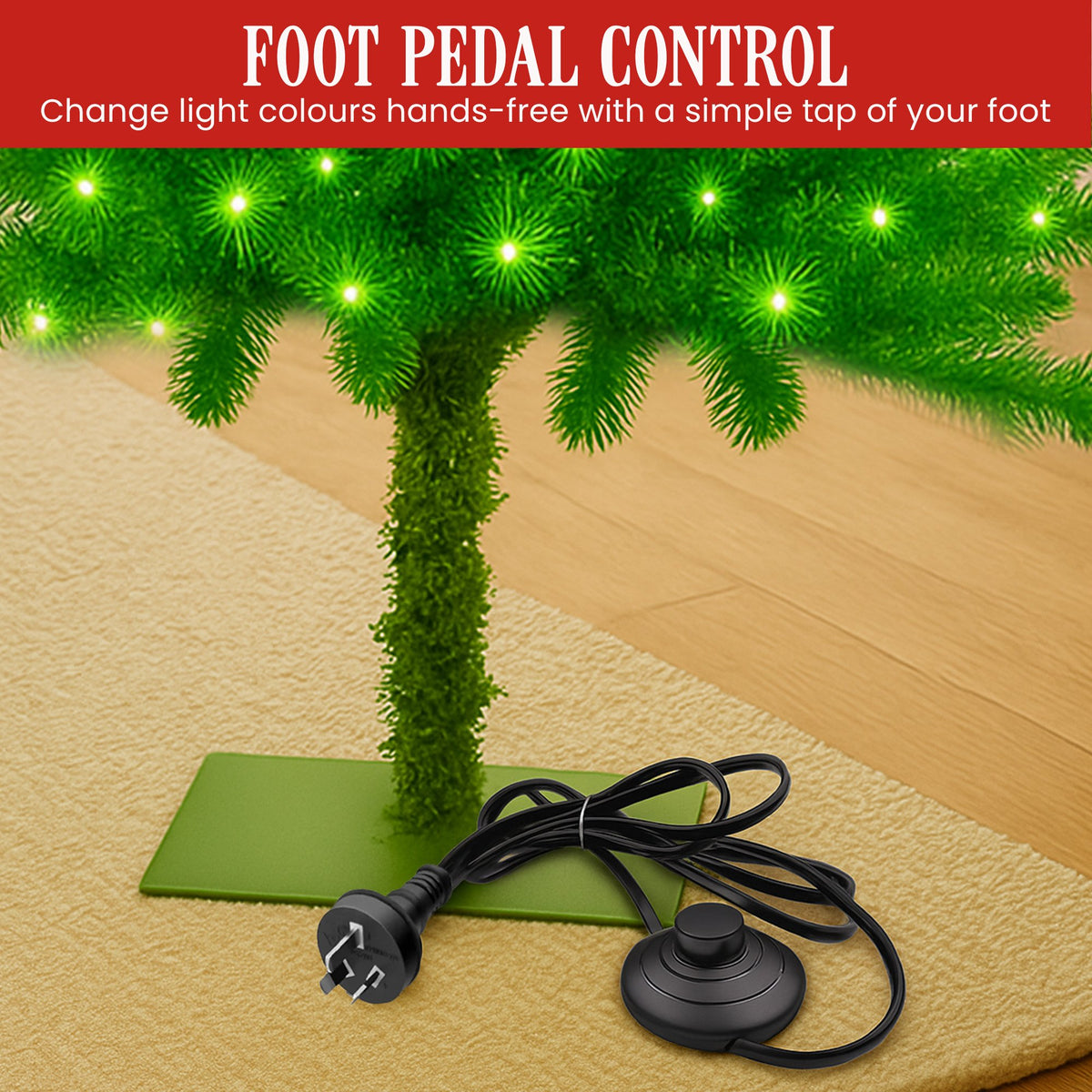 Gremlin Christmas Tree 1.2m 4ft Pre-Lit Green White LED Curved Top Red Bauble