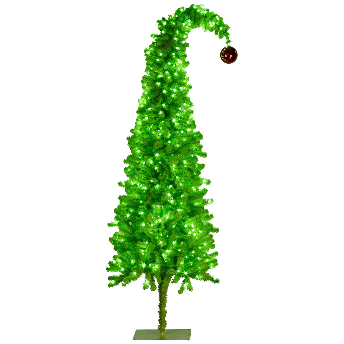 Gremlin Christmas Tree 1.2m 4ft Pre-Lit Green White LED Curved Top Red Bauble