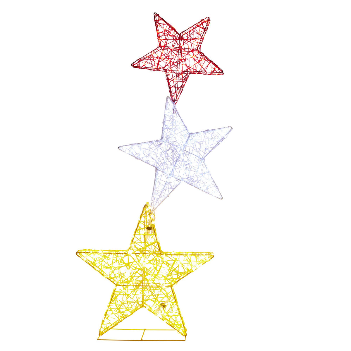 Triple Star Christmas Display 120cm 540 LED Cool White Red Gold Indoor Outdoor