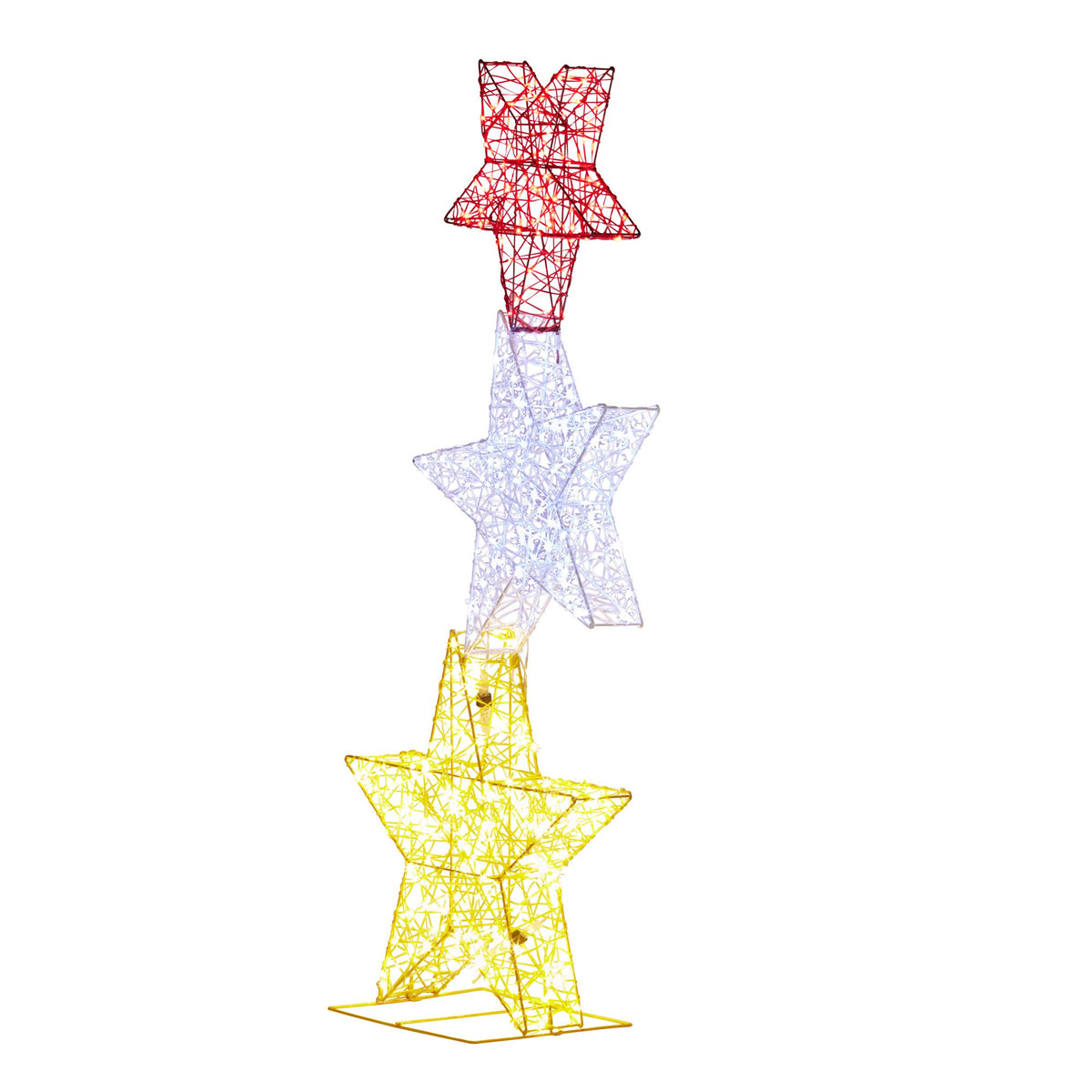 Triple Star Christmas Display 120cm 540 LED Cool White Red Gold Indoor Outdoor